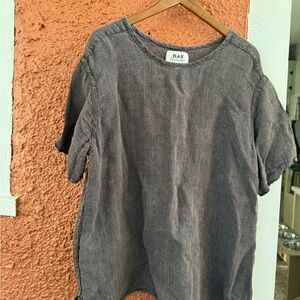 Flax Blue Linen Top Medium Women’s Short Sleeve Boxy Textured Beach